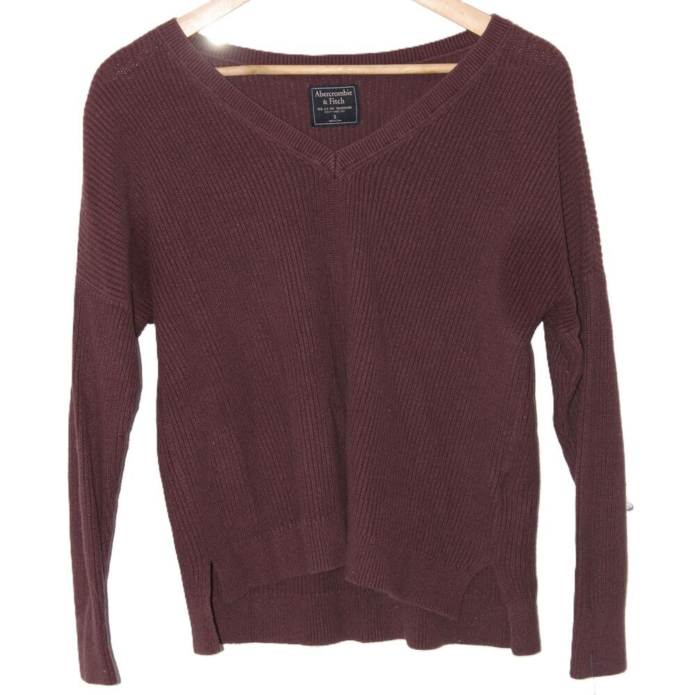 Womens Abercrombie & Fitch Brown Ribbed Knit Long Sleeve V-Neck Sweater Size S